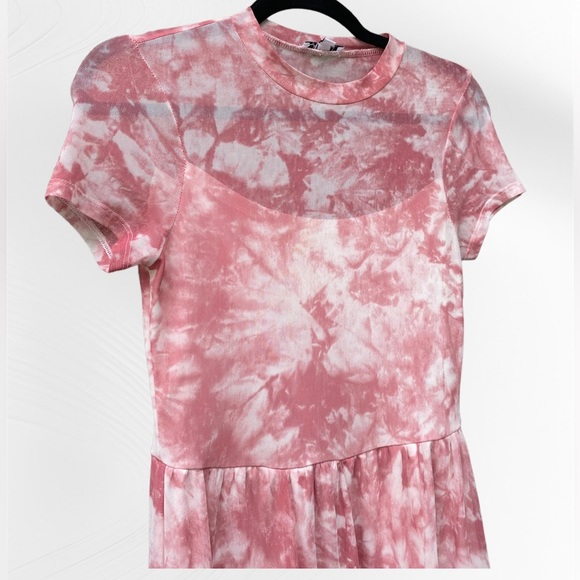 AUW As U Wish Pink White Tie Dye Sheer Overlay Maxi A Line Dress - Picture 2 of 6